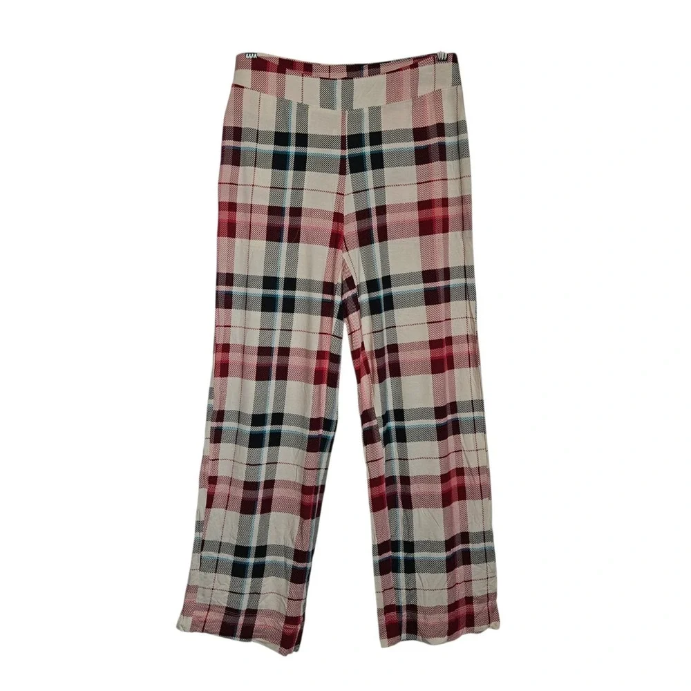 Soma Cool Nights Pajama Set XS Plaid Pants Red Short Sleeve Pockets Soft Stretch